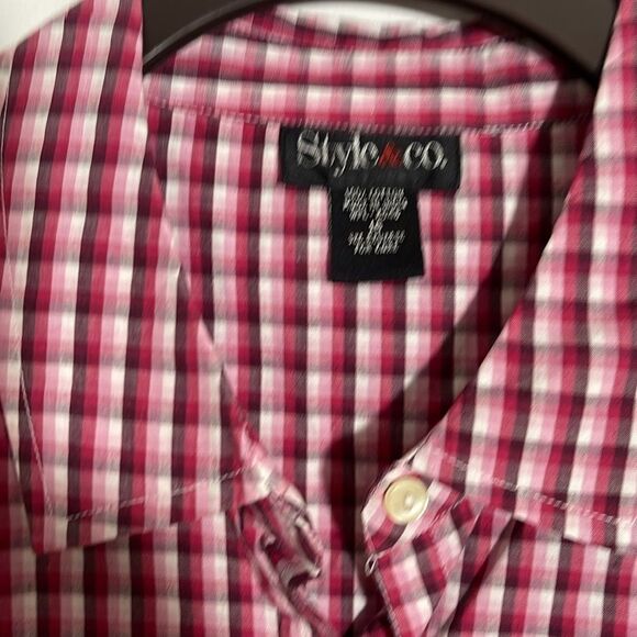 Style & Co. Ladies Red & White Checkered Blouse - Picture 3 of 4